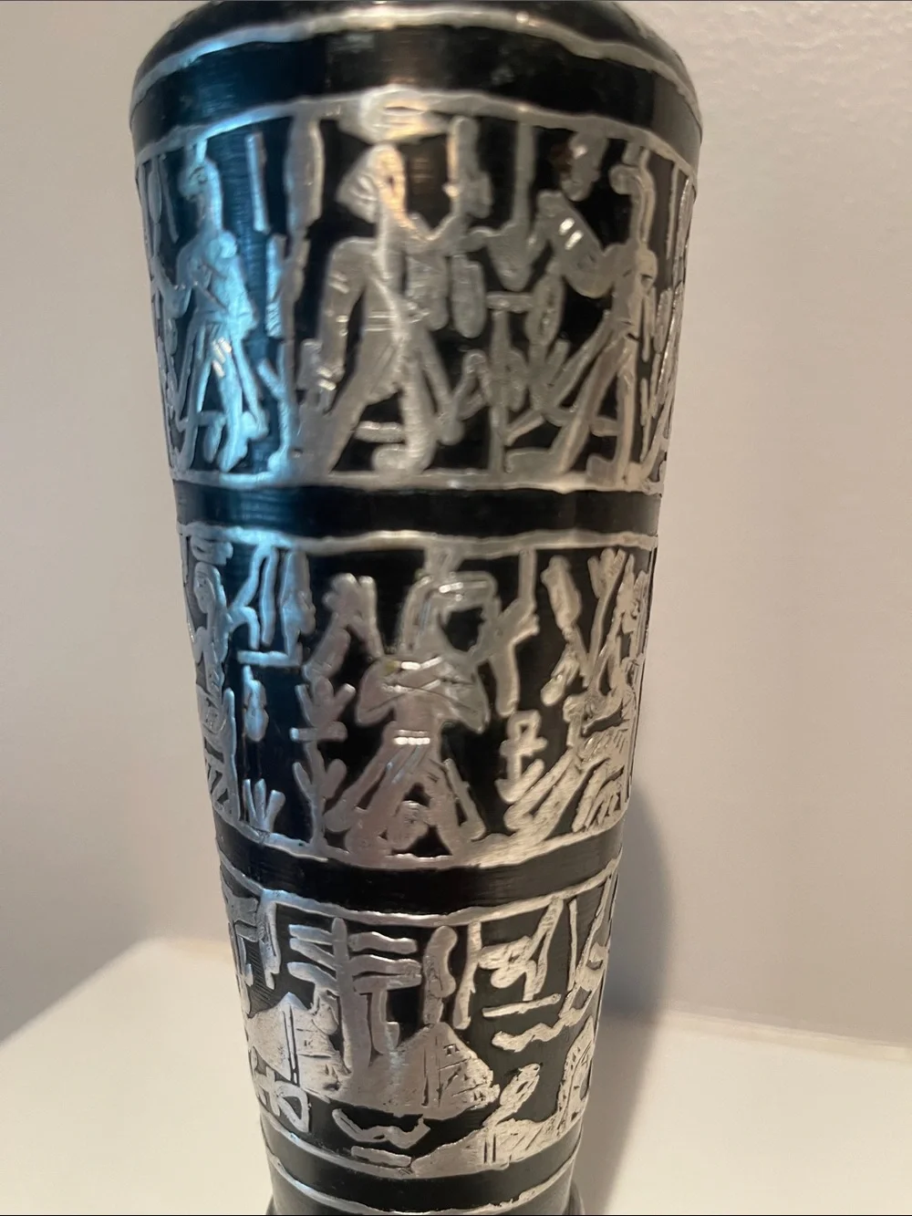 Black and Silver Decorative Egyptian-Style Vase